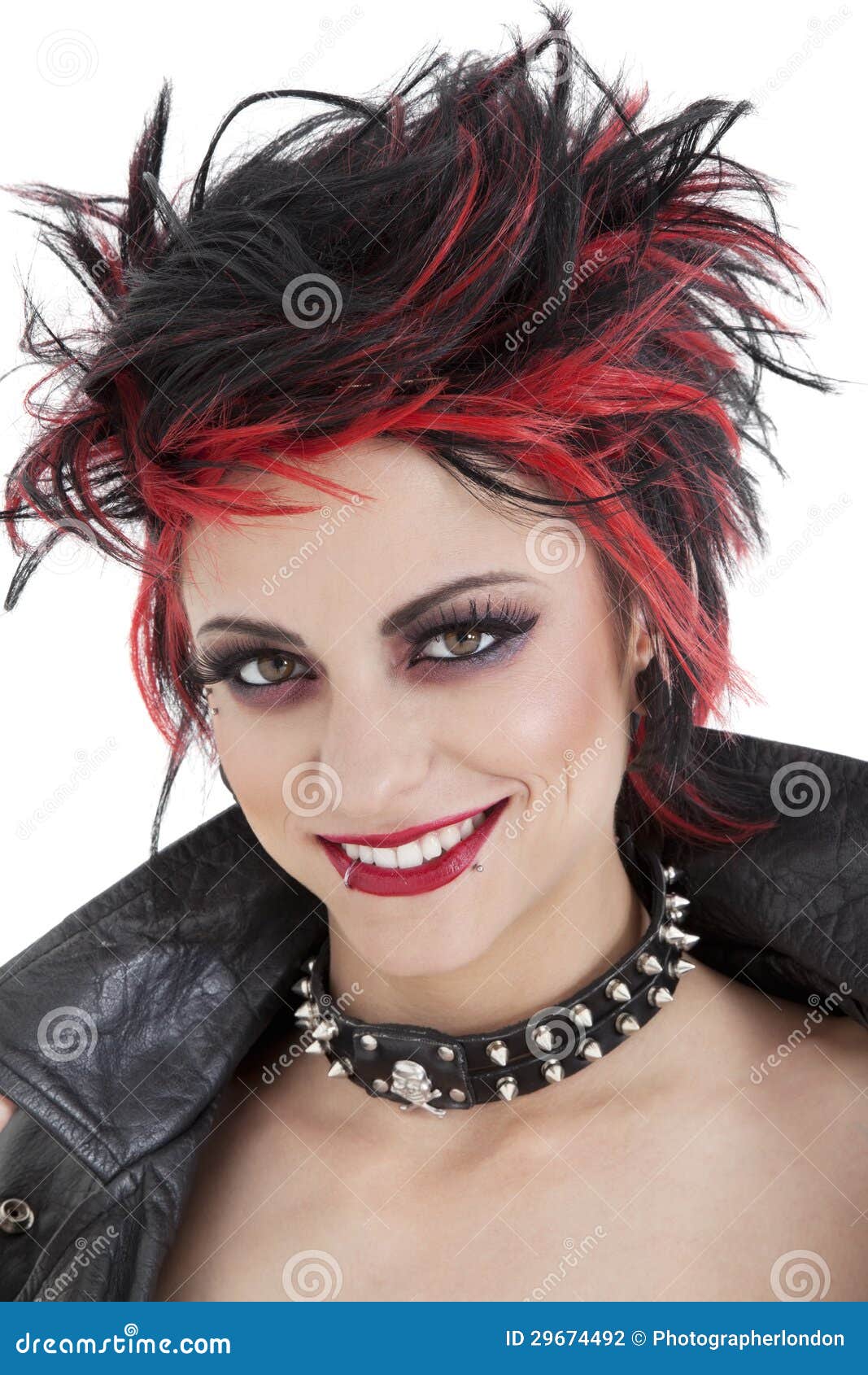 Portrait Of Beautiful Young Punk Woman With Spiked Hair 