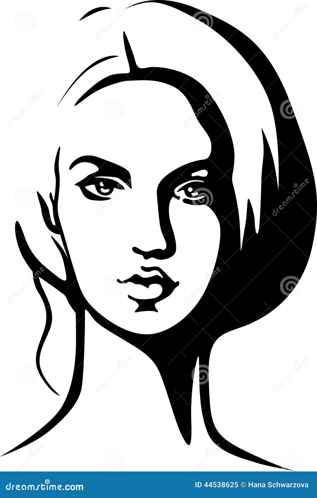 Download Portrait Of Beautiful Young Woman - Black Outline Stock Vector - Illustration of woman, outline ...