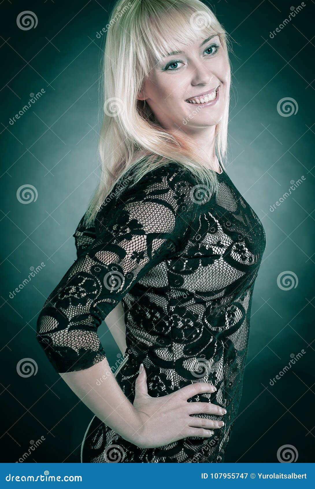 Portrait of Beautiful Young Woman in Evening Black Dress Stock Image ...