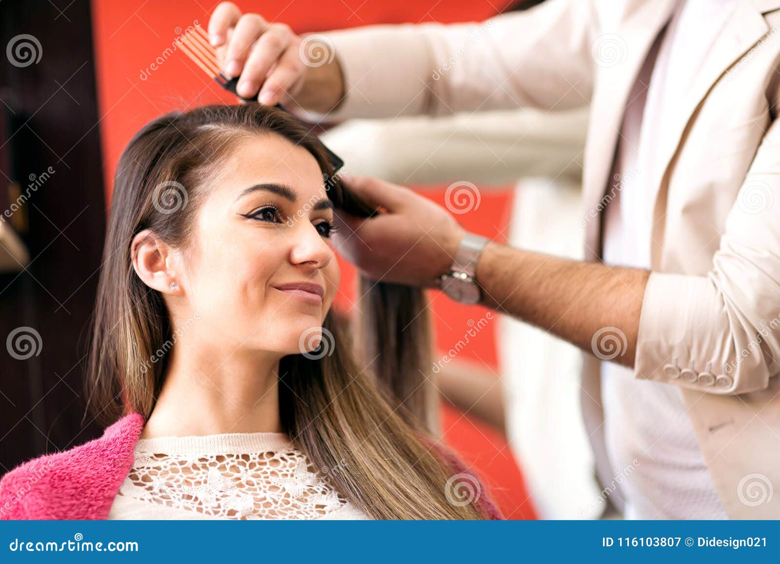 Portrait Of Beautiful Young Woman Getting Haircut Stock Image Portrait Of Beautiful Young Woman Getting Haircut Stock Image