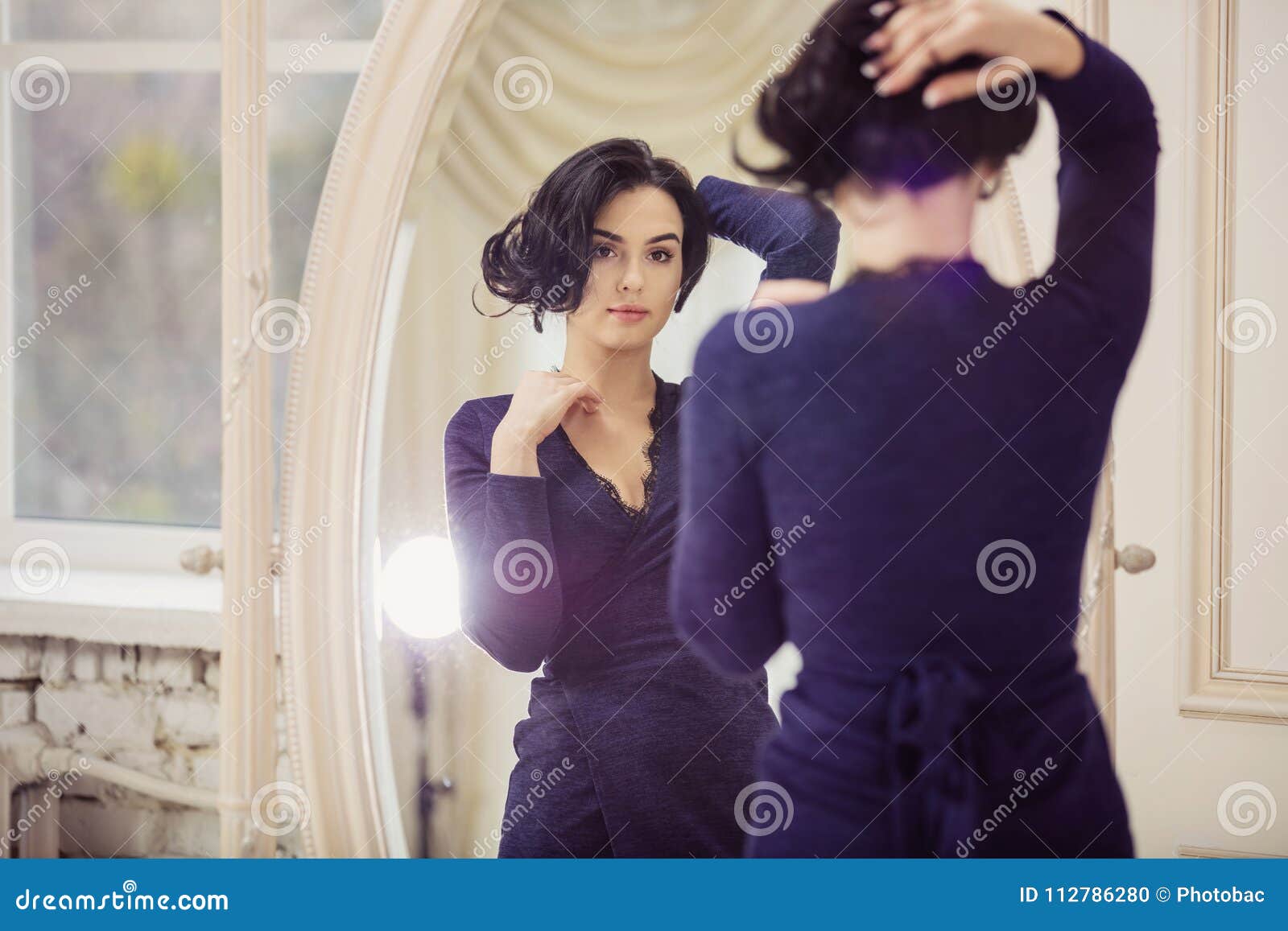 9,716 Beautiful Young Woman Looking Mirror Indoors Stock Photos