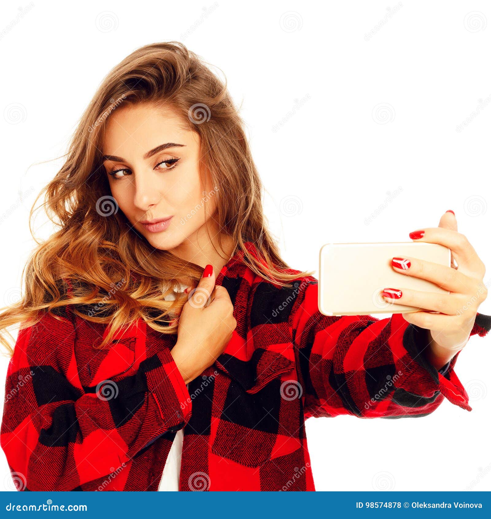 Portrait Of A Beautiful Young Woman Making Selfie On Smart Phone Stock