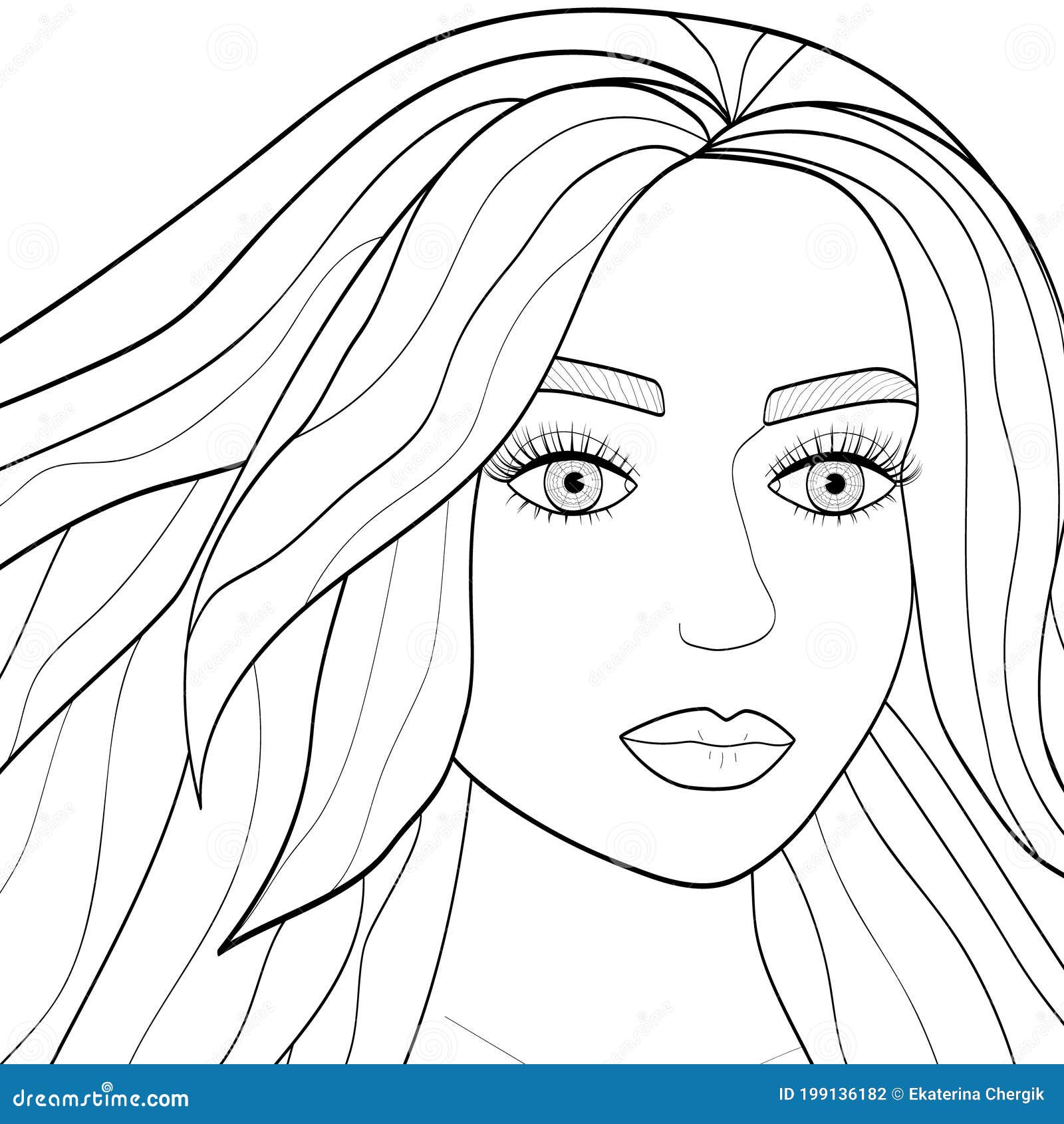 Portrait of a Beautiful Young Woman. Outline of the Girl`s Face Stock
