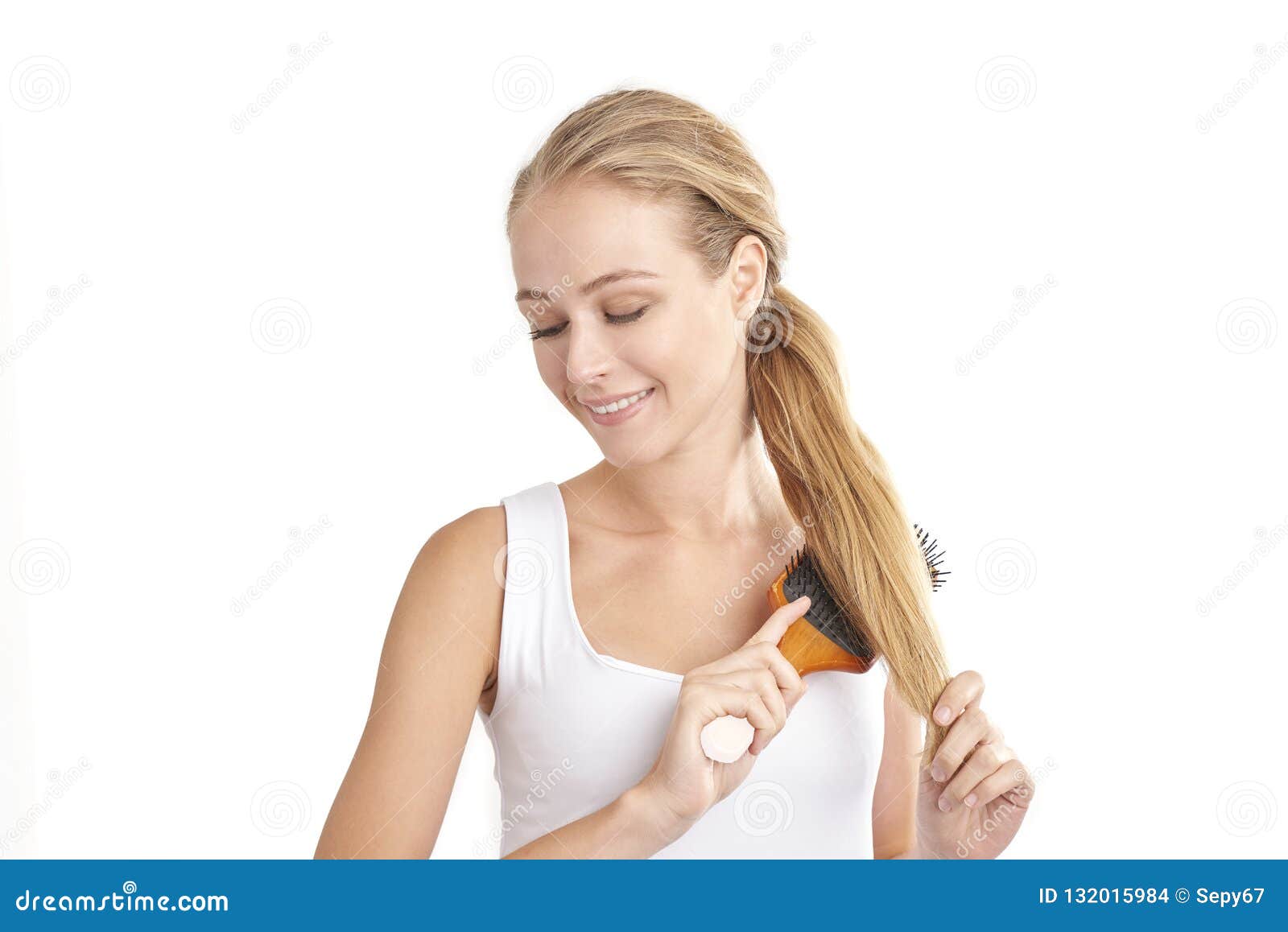 Beautiful Woman Brushing Her Long Hair Stock Photo Image Of