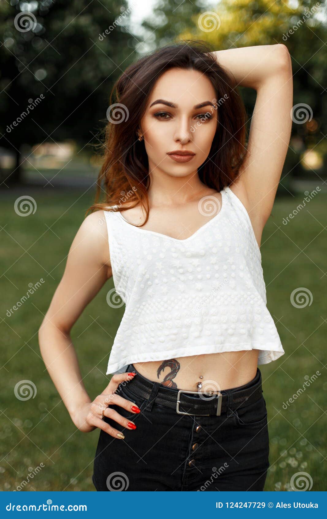 Portrait of a Beautiful Young Woman in a White T-shirt Stock Image ...