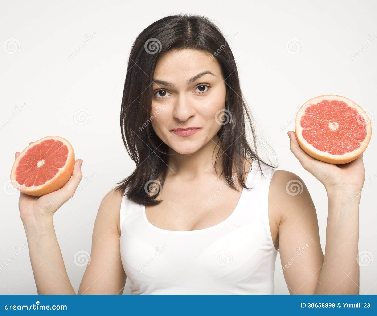 Portrait of Beauty Young Woman with Grapefruit Stock Photo Image of