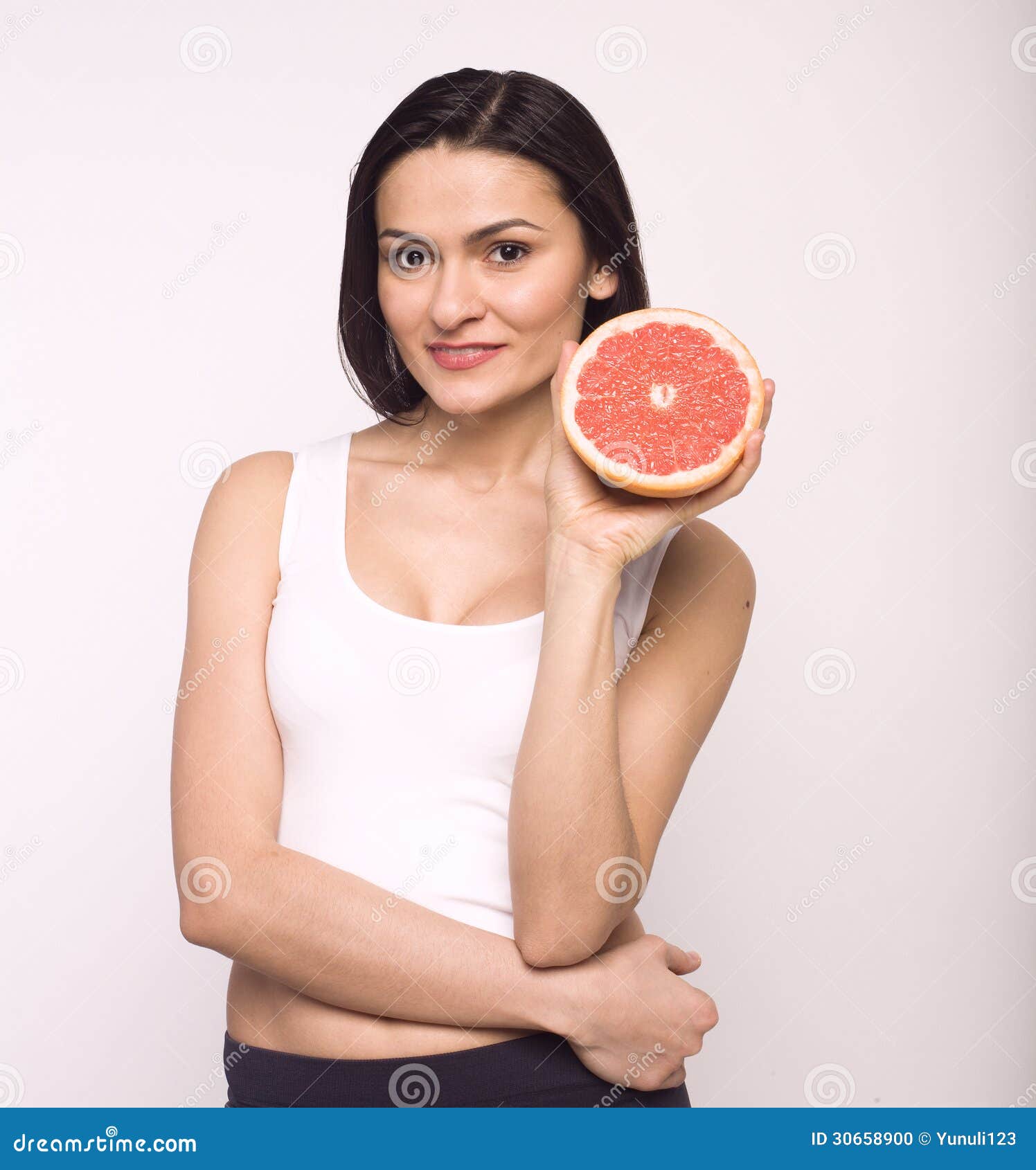 Portrait of Beauty Young Woman with Grapefruit Stock Photo Image of