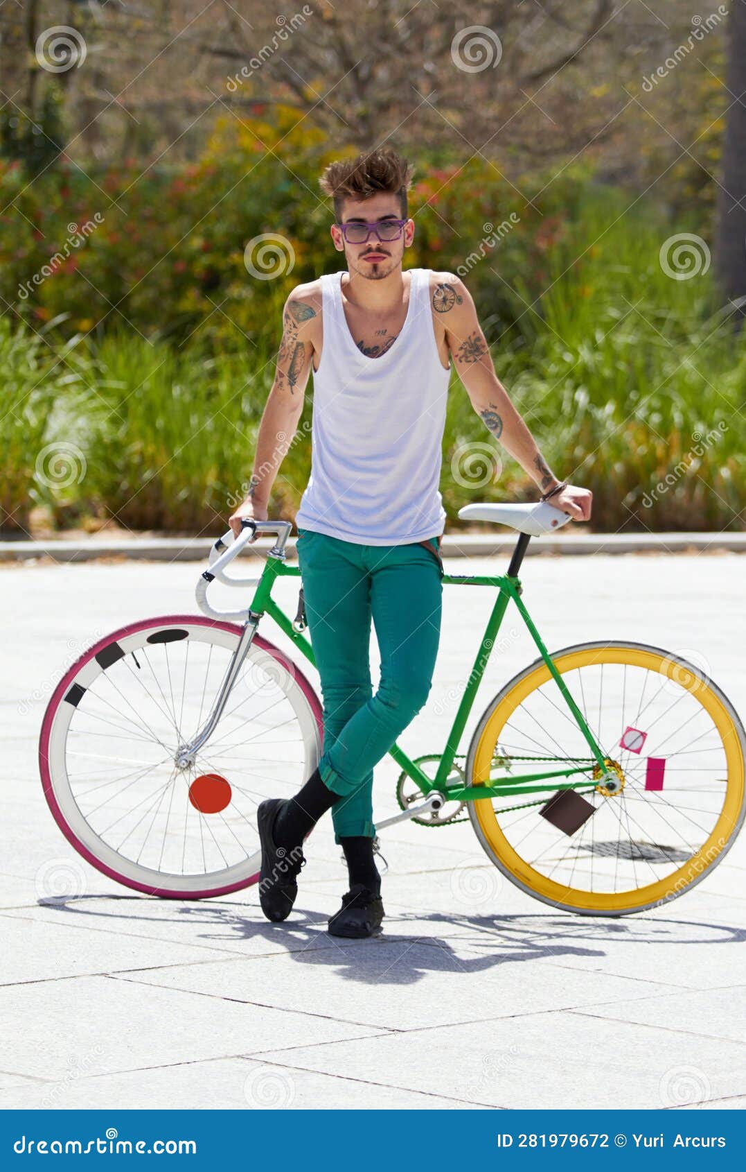 Portrait, Bike and a Hipster Man in the City for Eco Friendly