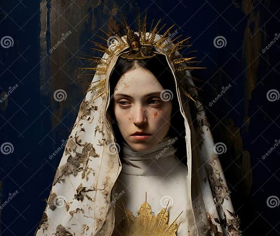 Portrait of the Blessed Virgin Mary with Crown of Thorns Stock ...