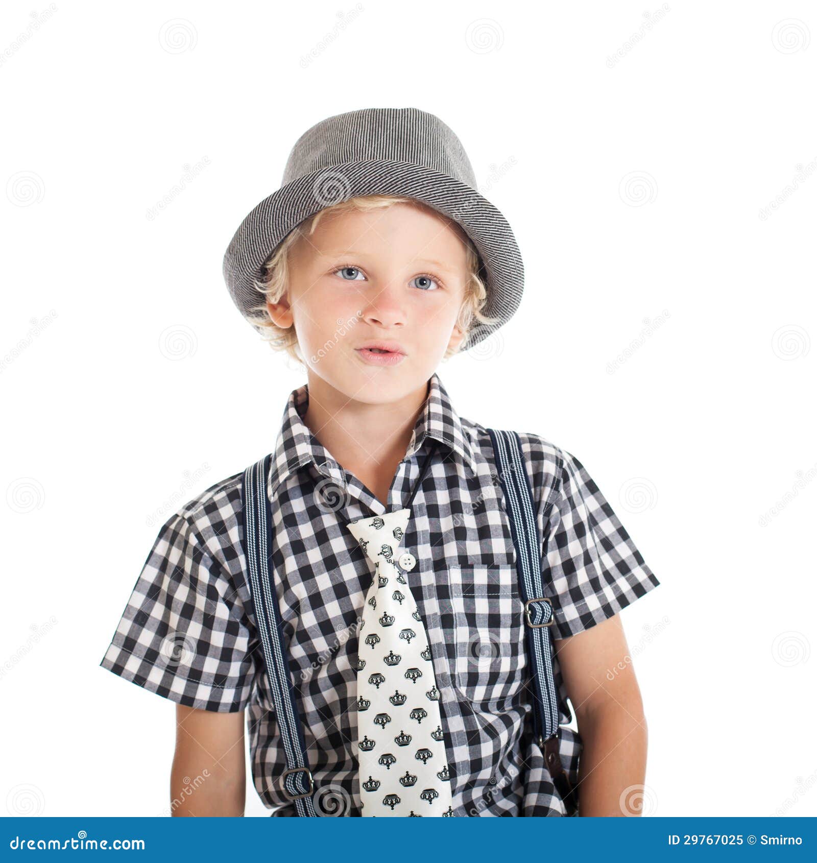 Portrait of Blond Boy Wearing a Hat Stock Image Image of suspenders