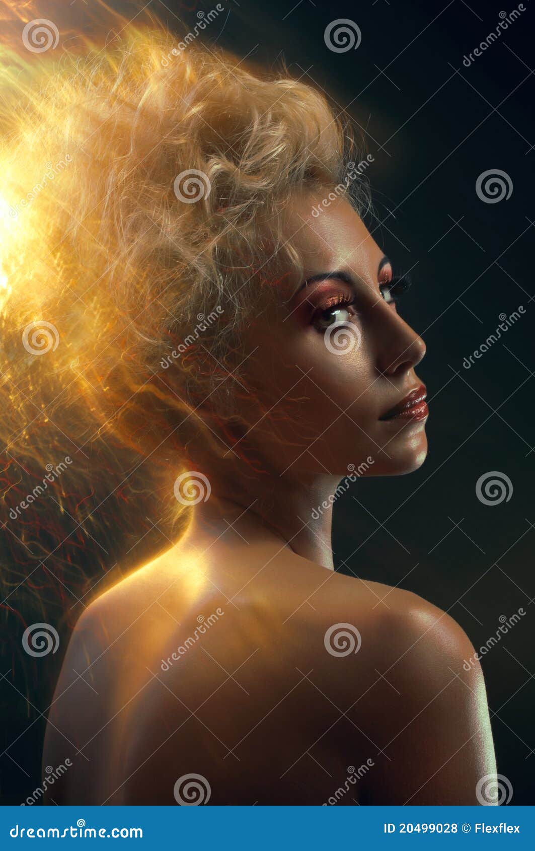 Portrait of a Blond with Burning Hair Stock Photo Image of orange