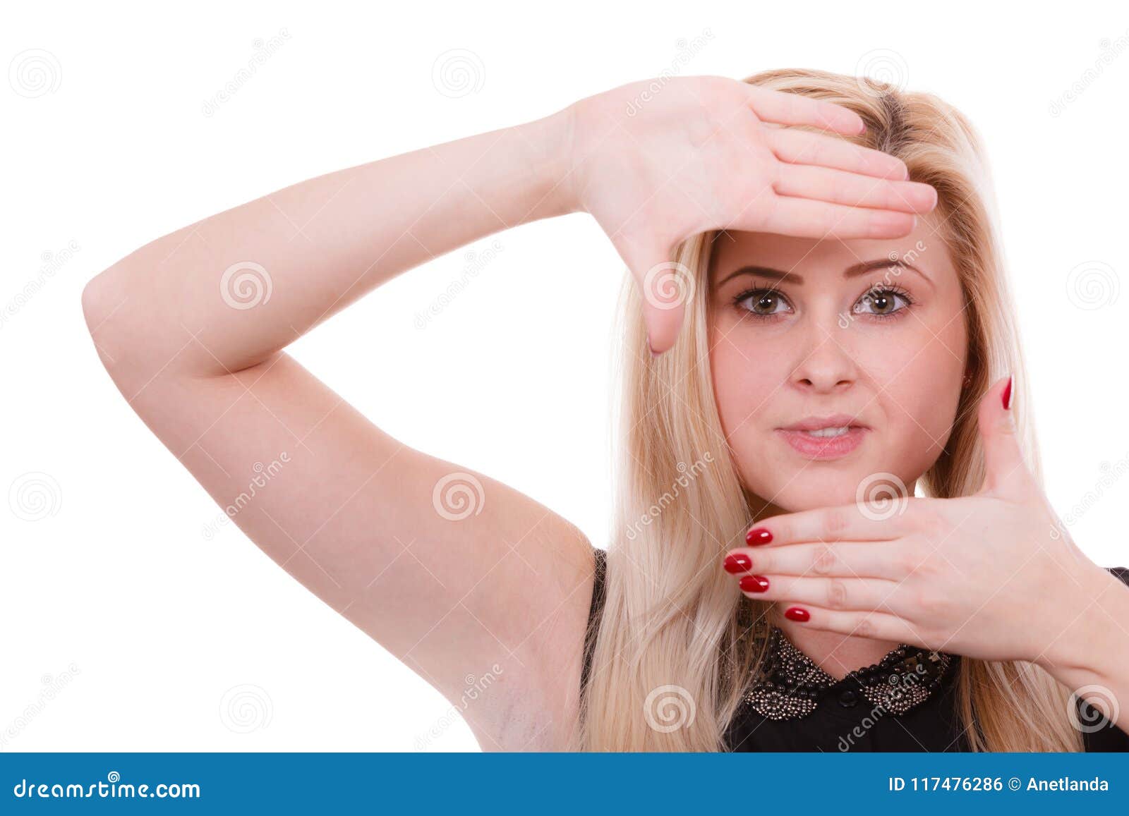 Portrait of Blonde Woman with Hands Close To Face Stock Photo - Image ...