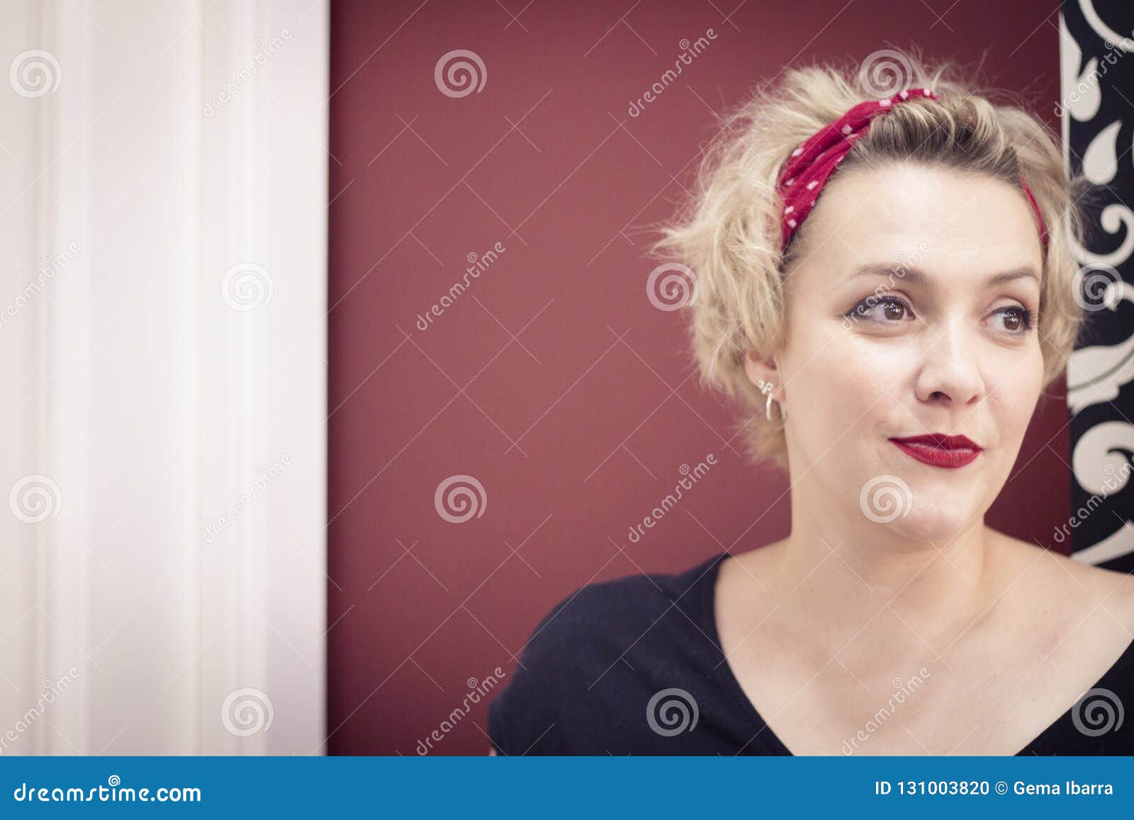 Portrait Of Blonde Woman With Short Hair And Pinup Style Stock