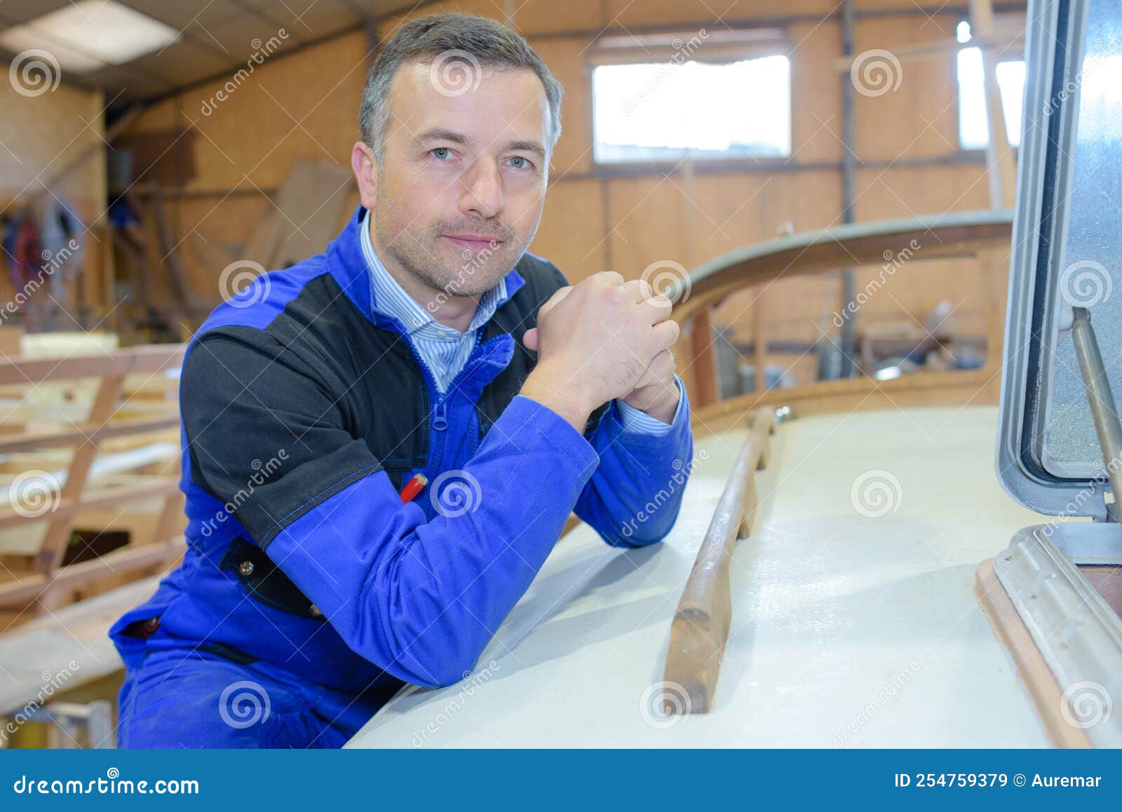 Portrait boatmaker stock image. Image of boat, leaning 254759379