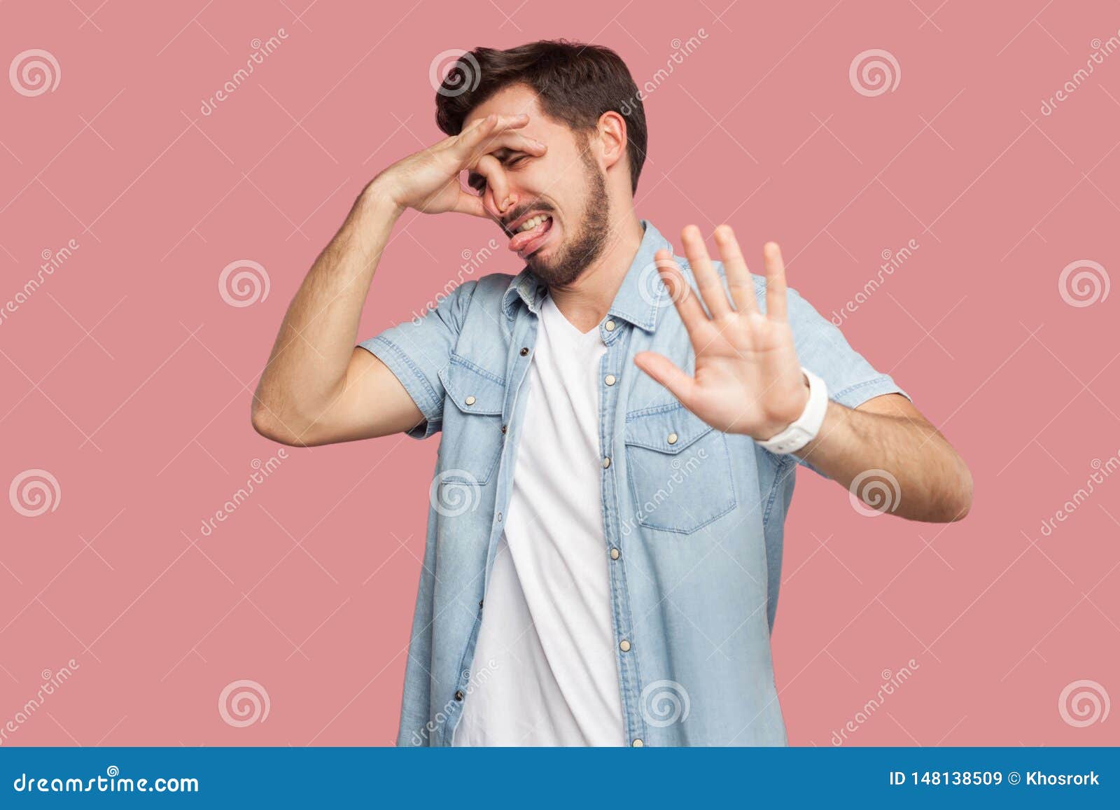 Portrait of Bored or Confused Handsome Bearded Young Man in Blue Casual ...