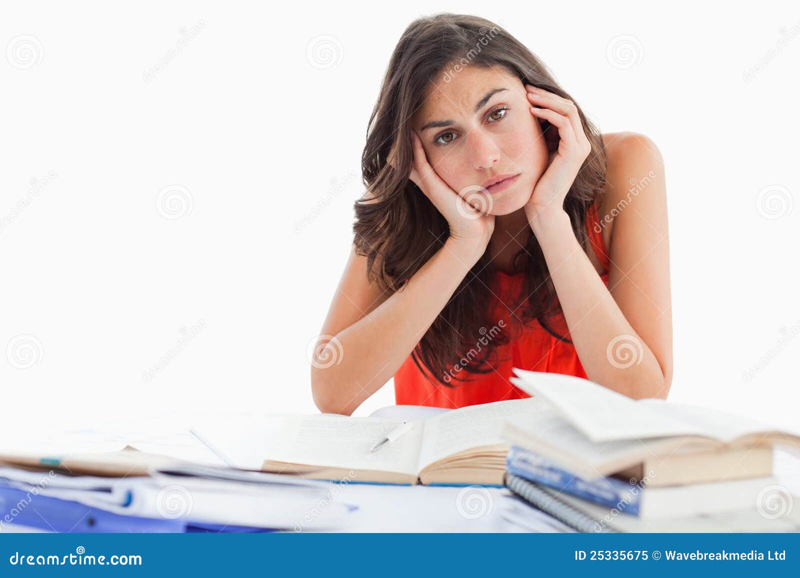 Portrait Of A Bored Student Doing Her Homework Stock Image Image Of