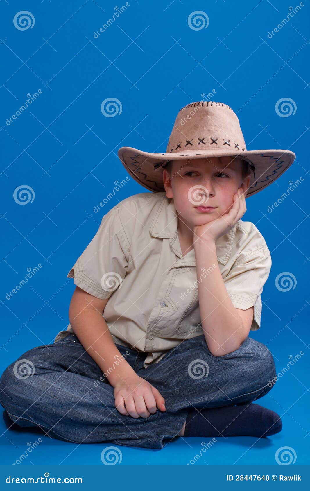 Portrait of a Boy in a Cowboy Hat Stock Photo Image of shirt, blue