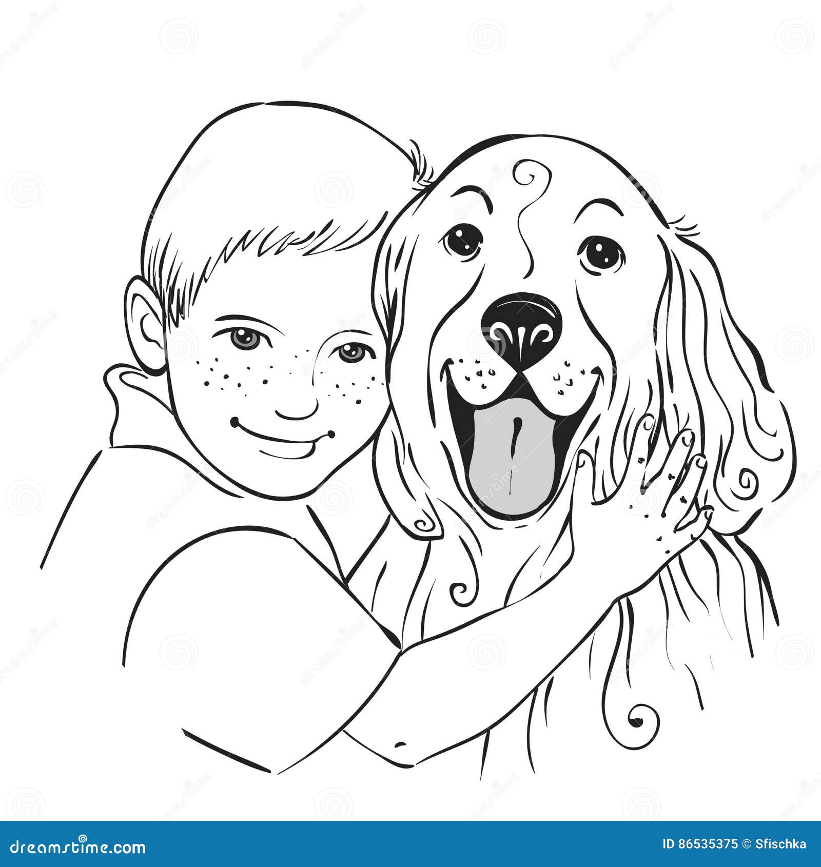 Portrait of a boy and dog stock vector. Illustration of homemade 86535375