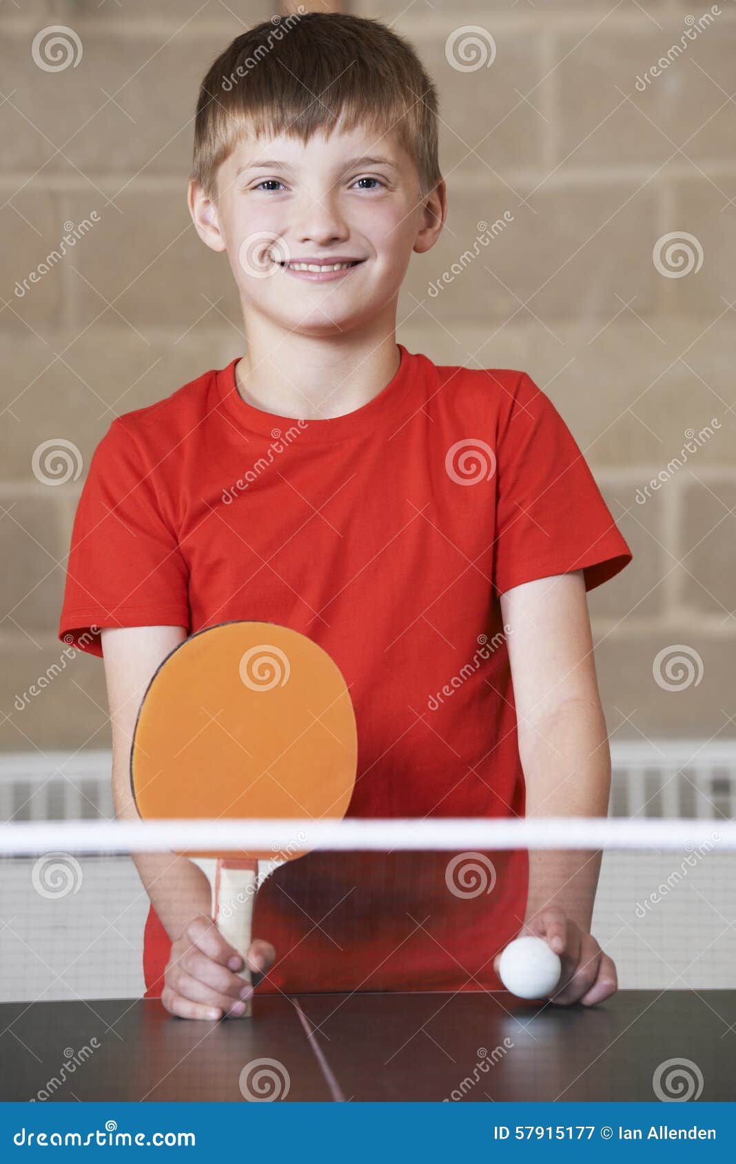 Portrait of Boy Playing Table Tennis in School Gym Stock Image Image