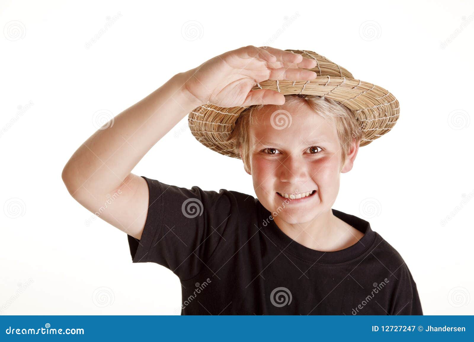Portrait of Boy with Straw Hat Stock Image Image of teenager, youth