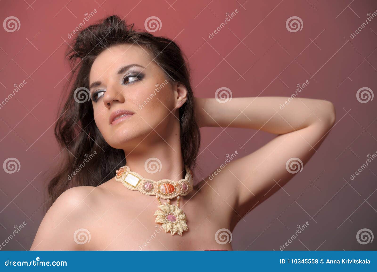Portrait Of A Brunette In Red Stock Photo Image Of Bracelet Lady