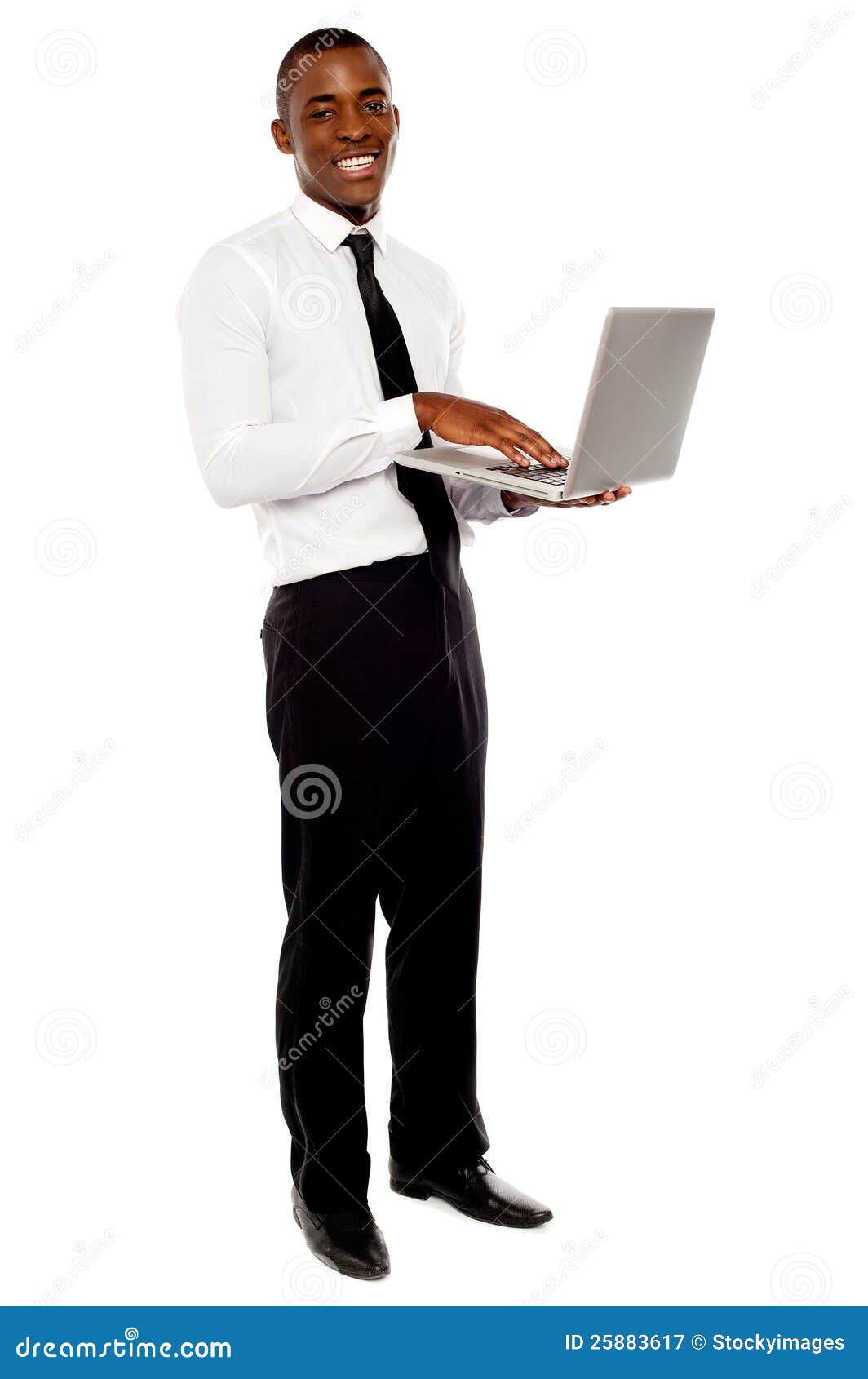 portrait of businessperson holding laptop
