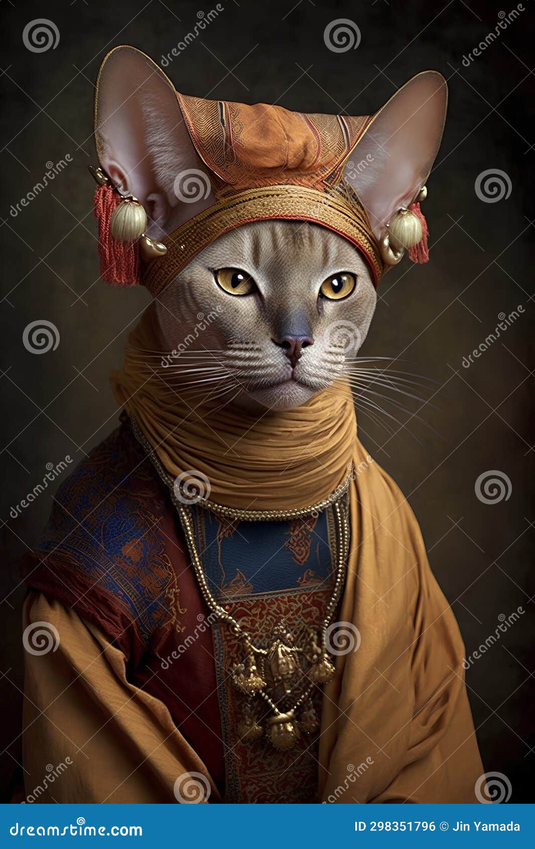 Portrait of a Cat in a Headdress of a Medieval Warrior. Stock