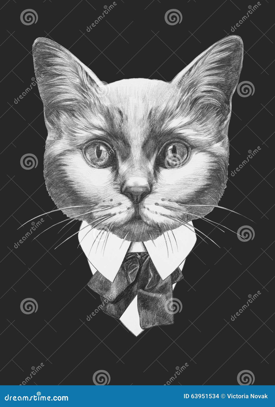 Portrait of Cat in suit. stock illustration. Illustration of hand