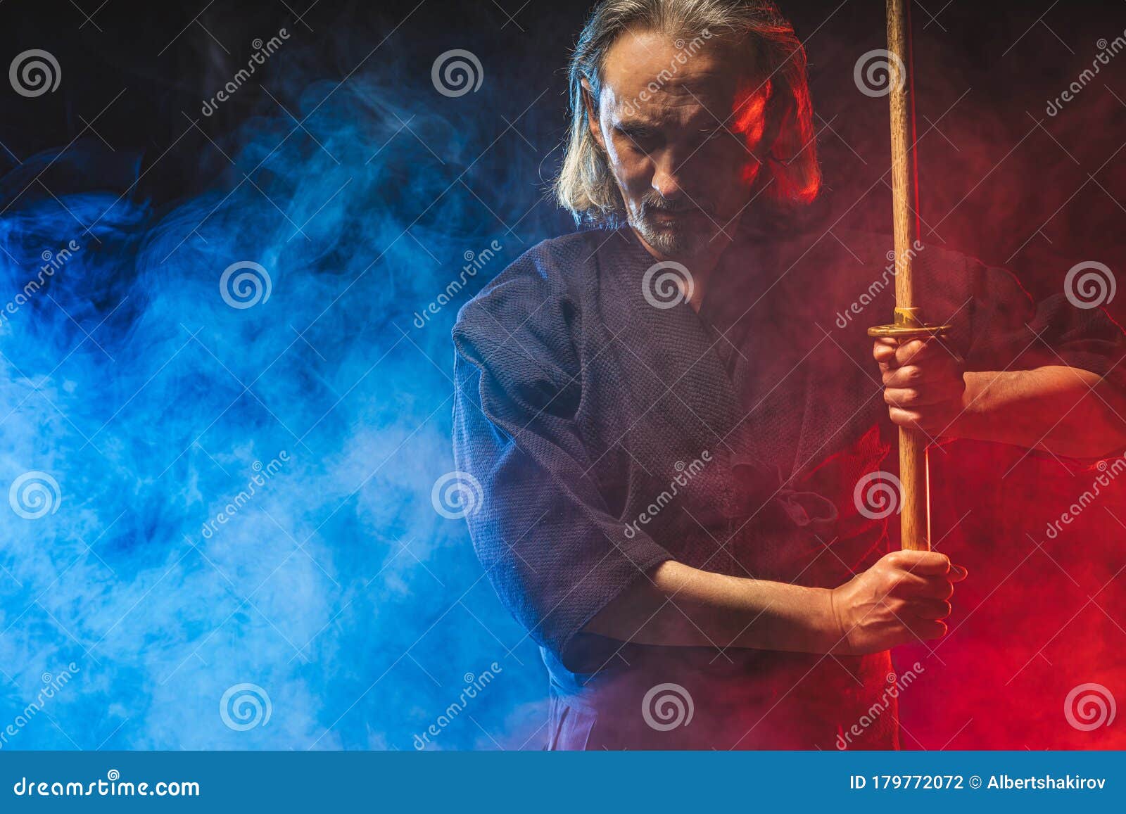 Portrait Of Kendo Fighter With Bokuto Traditional Japanese Martial Art