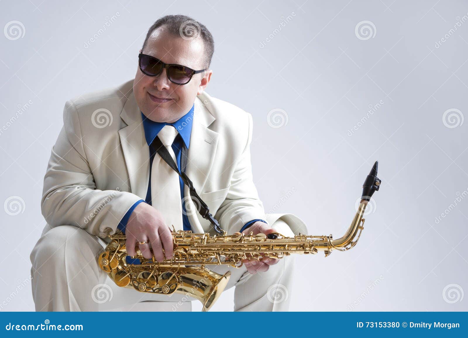 Attractive Woman With Saxophone And Long Legs Posing On 