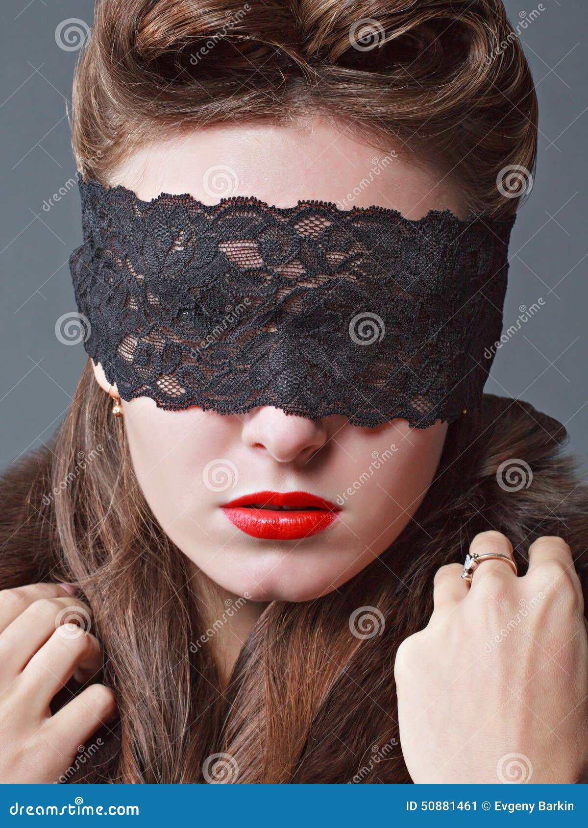 Portrait Of A Charming Woman In Black Lace Mask. Stock Image - Image ...