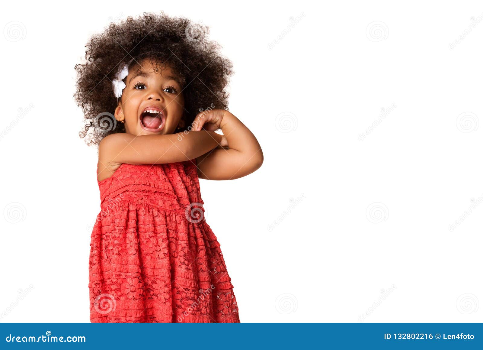 portrait of cheerful african american little girl,  with copyspace