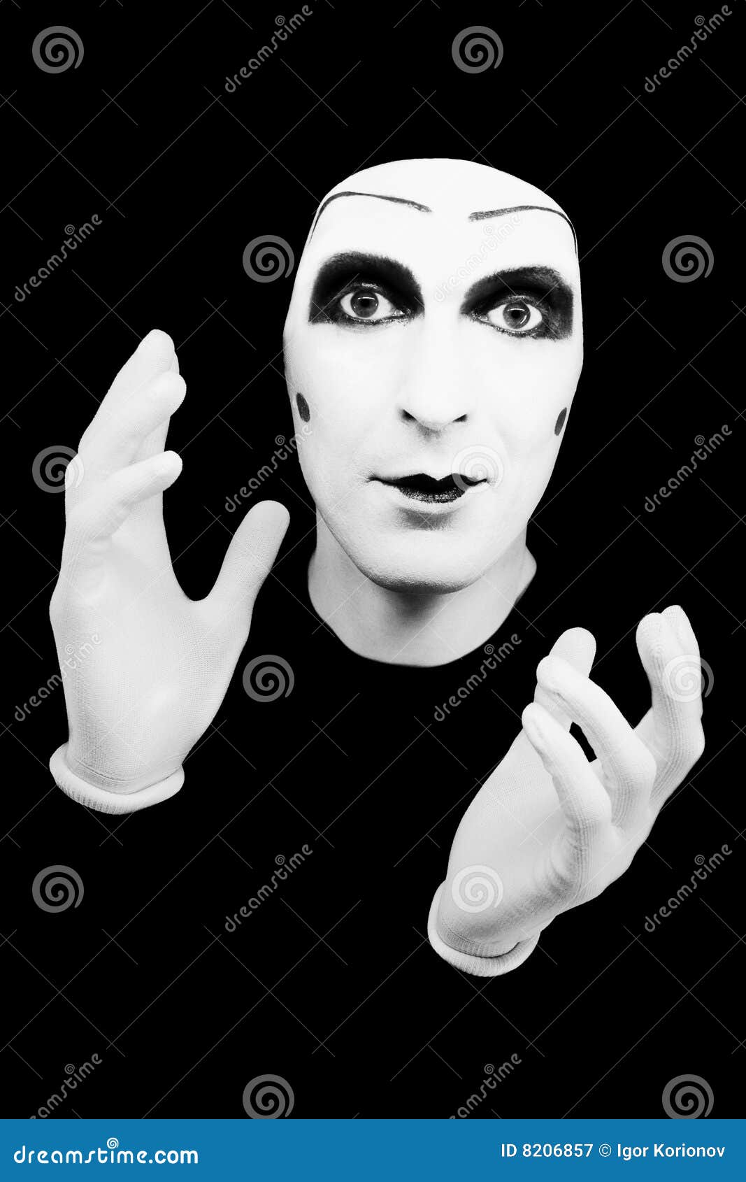 Portrait of the Cheerful Mime in White Gloves Stock Image Image of