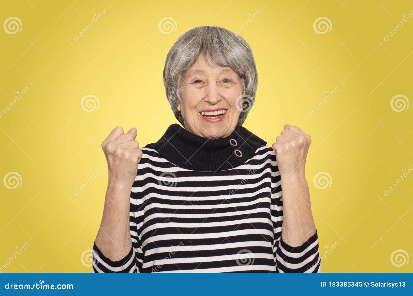 The Portrait of a Cheerful Senior Woman Gesturing Victory Stock Image ...