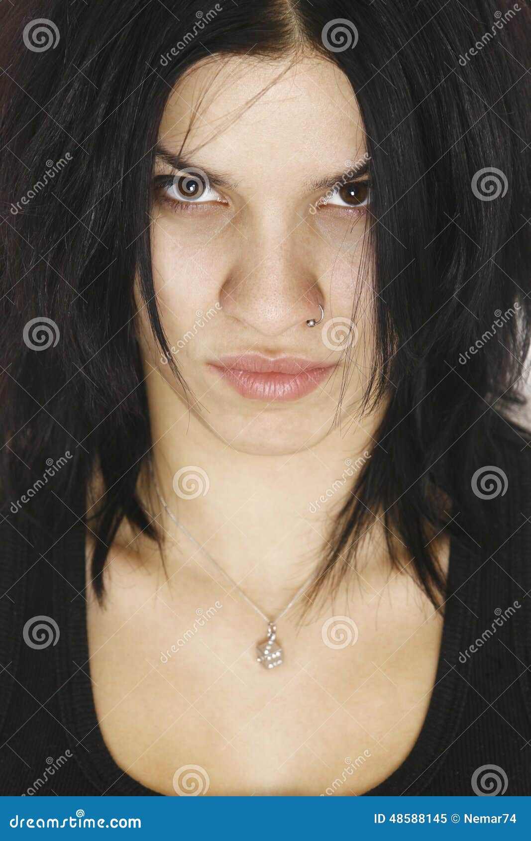 Portrait Close Up Of Young Beautiful Woman Rebellious Look Stock Image 