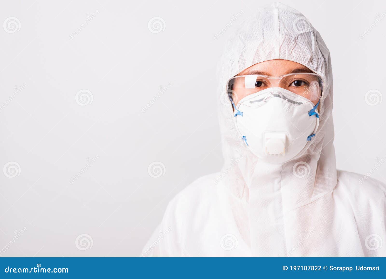 Portrait Woman Doctor or Nurse in PPE Uniform and Gloves Wearing Face ...