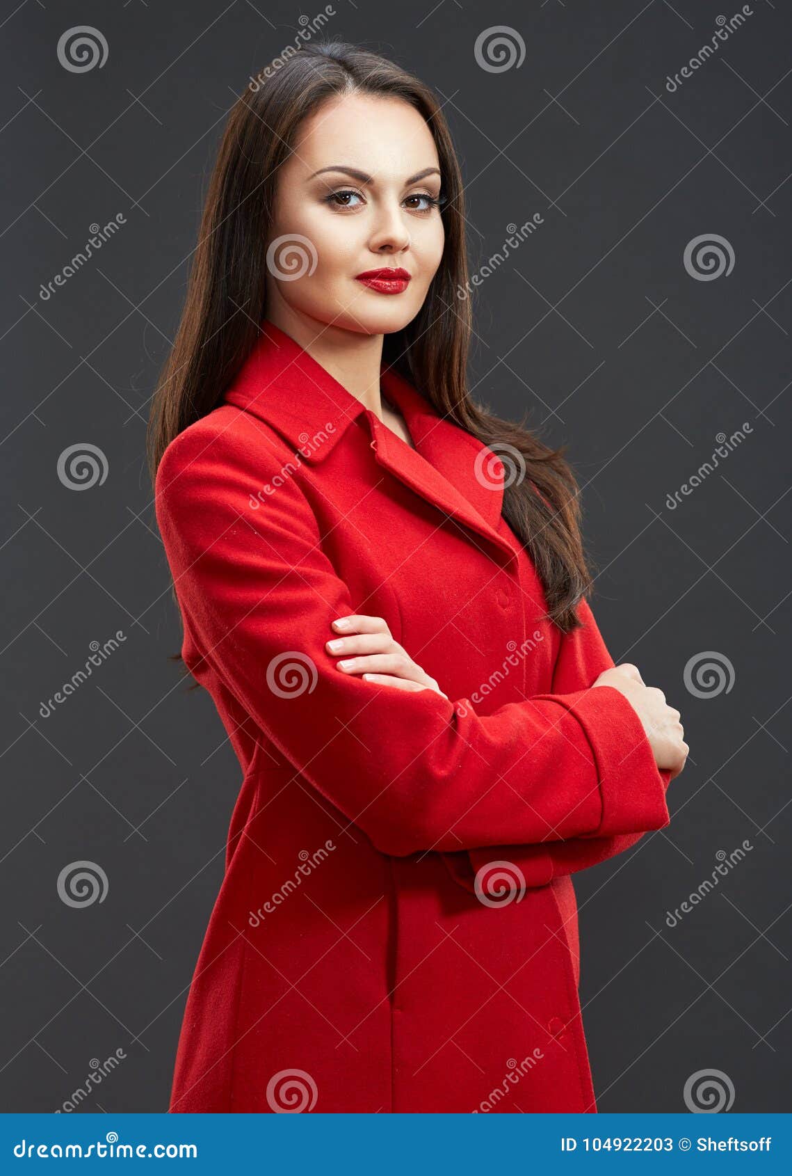 Portrait of Confident Business Woman Dressed in Red Coat. Stock Image ...