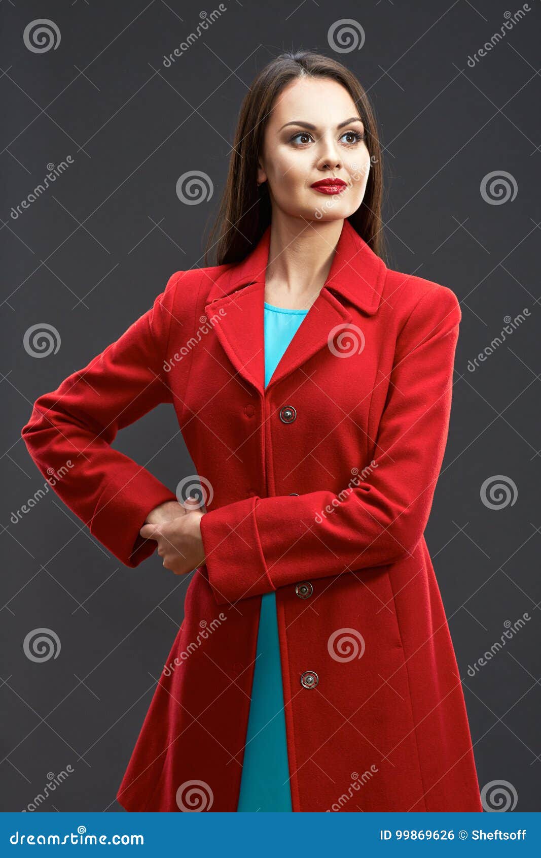 Portrait of Confident Business Woman Dressed in Red Coat. Stock Photo ...