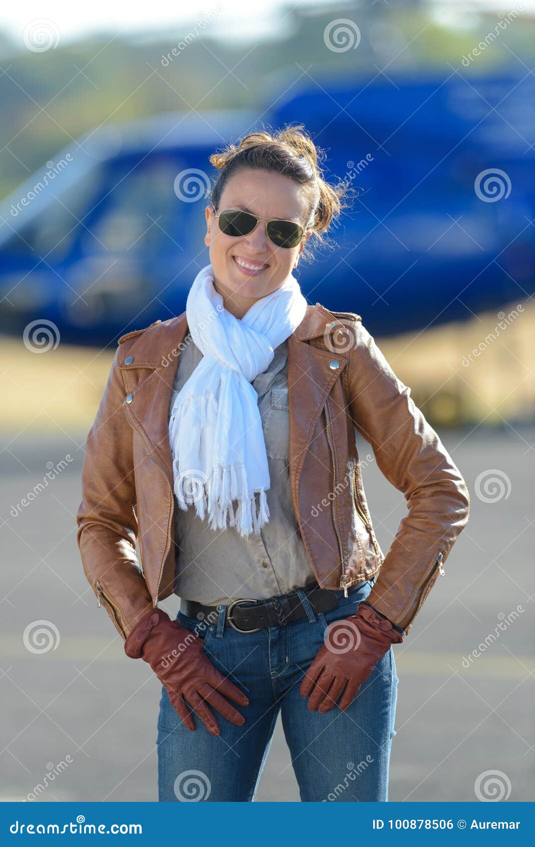 portrait confident female helicopter pilot