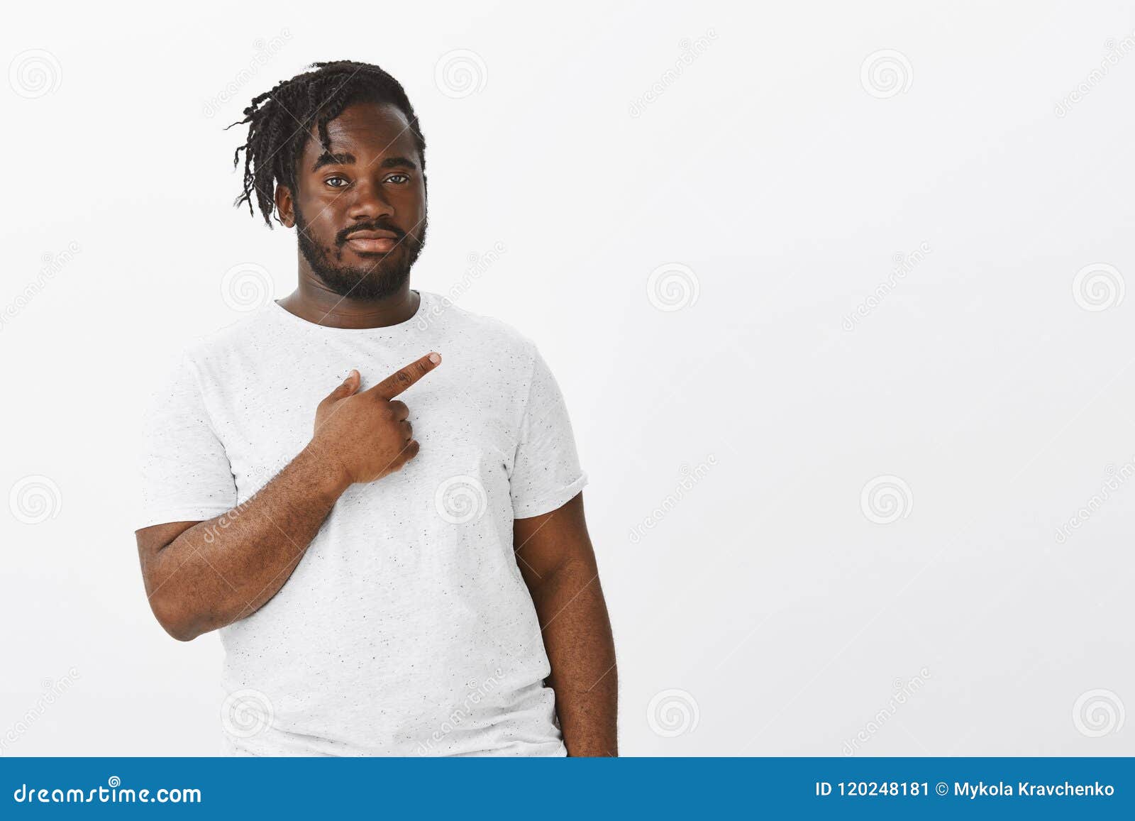 Portrait Confident Good-looking Plump African-american Guy in White T ...