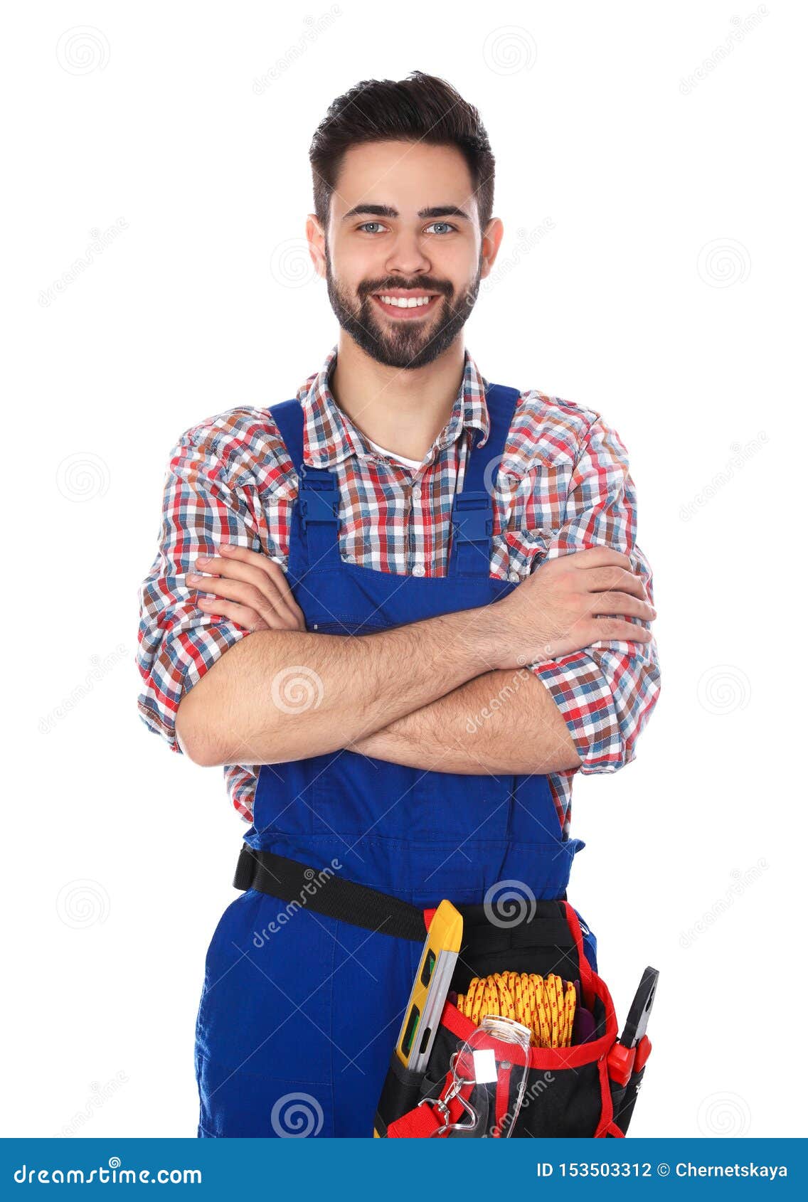 Portrait of Construction Worker with Tool Belt Stock Photo Image of
