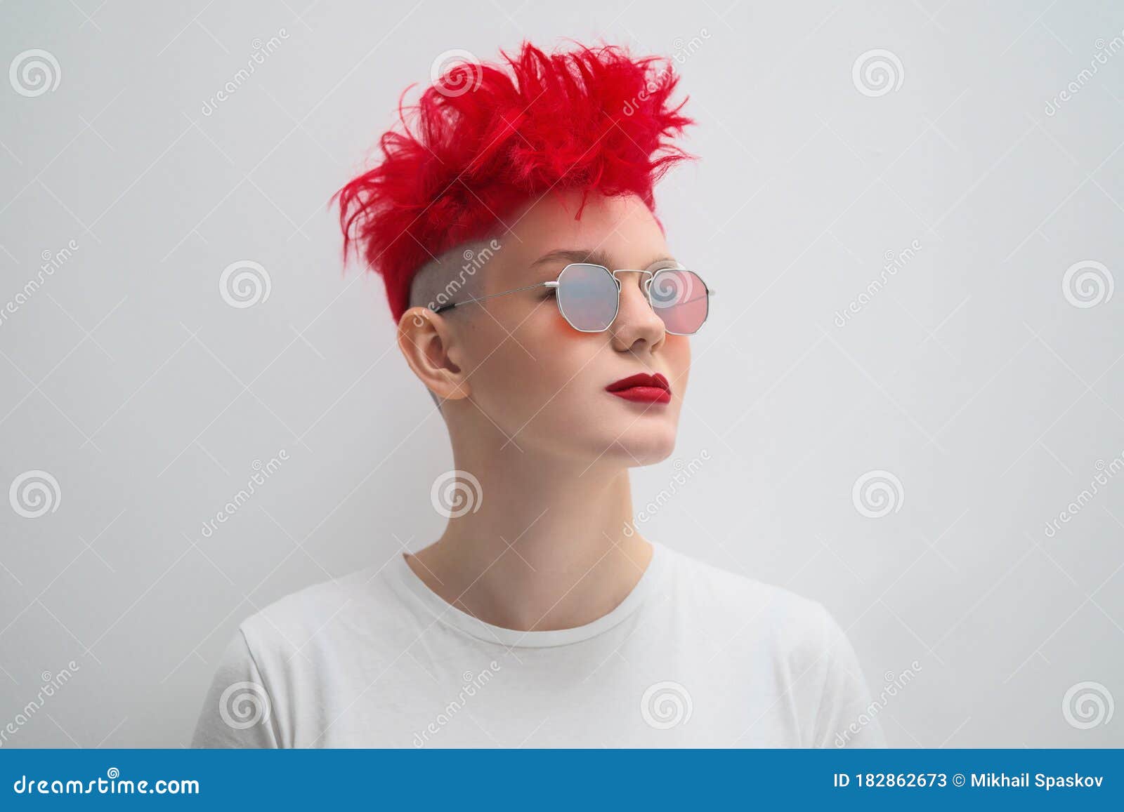 Portrait of a Cool Fashionable Modern Young Girl. a Short Haircut with Shaved Temple. Dyed Bright Red Hair Stock Image - Image of fashion, attractive: 182862673 Portrait of a Cool Fashionable Modern Young Girl. a Short Haircut with Shaved Temple. Dyed Bright Red Hair Stock Image - Image of fashion, attractive: 182862673