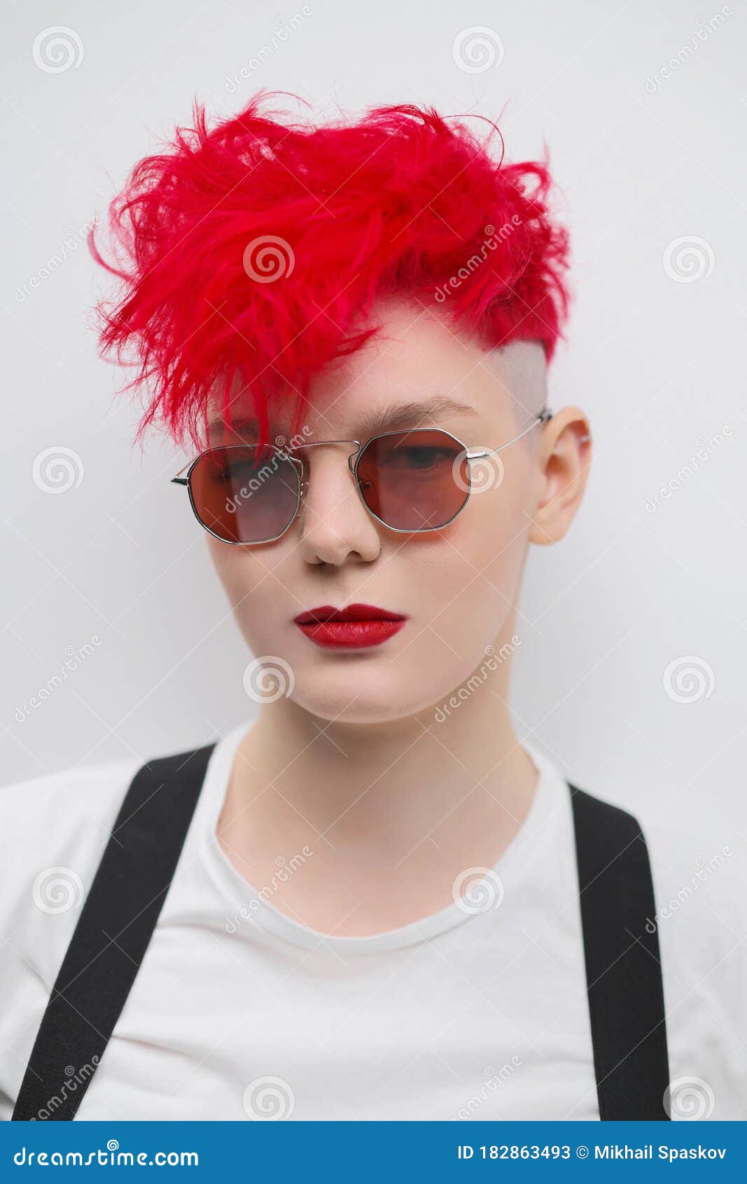 Portrait of a Cool Fashionable Modern Young Girl. a Short Haircut with  Shaved Temple. Dyed Bright Red Hair Stock Image - Image of lesbian, haircut:  182863493