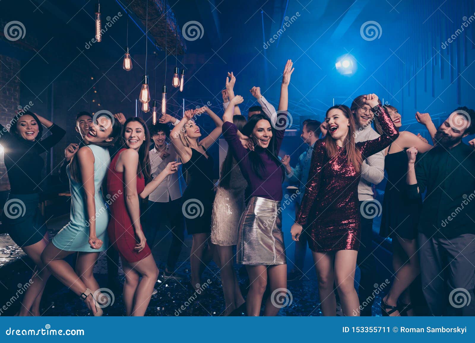Portrait of Crazy Millennial Youth Enjoy Party Maker Having Fun Moving ...