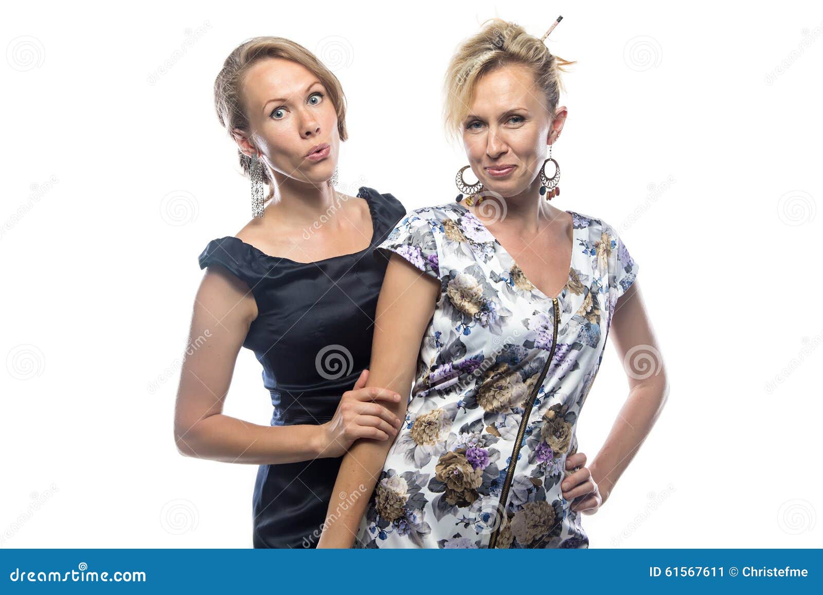 Portrait of Crazy Sisters on White Background Stock Image Image of