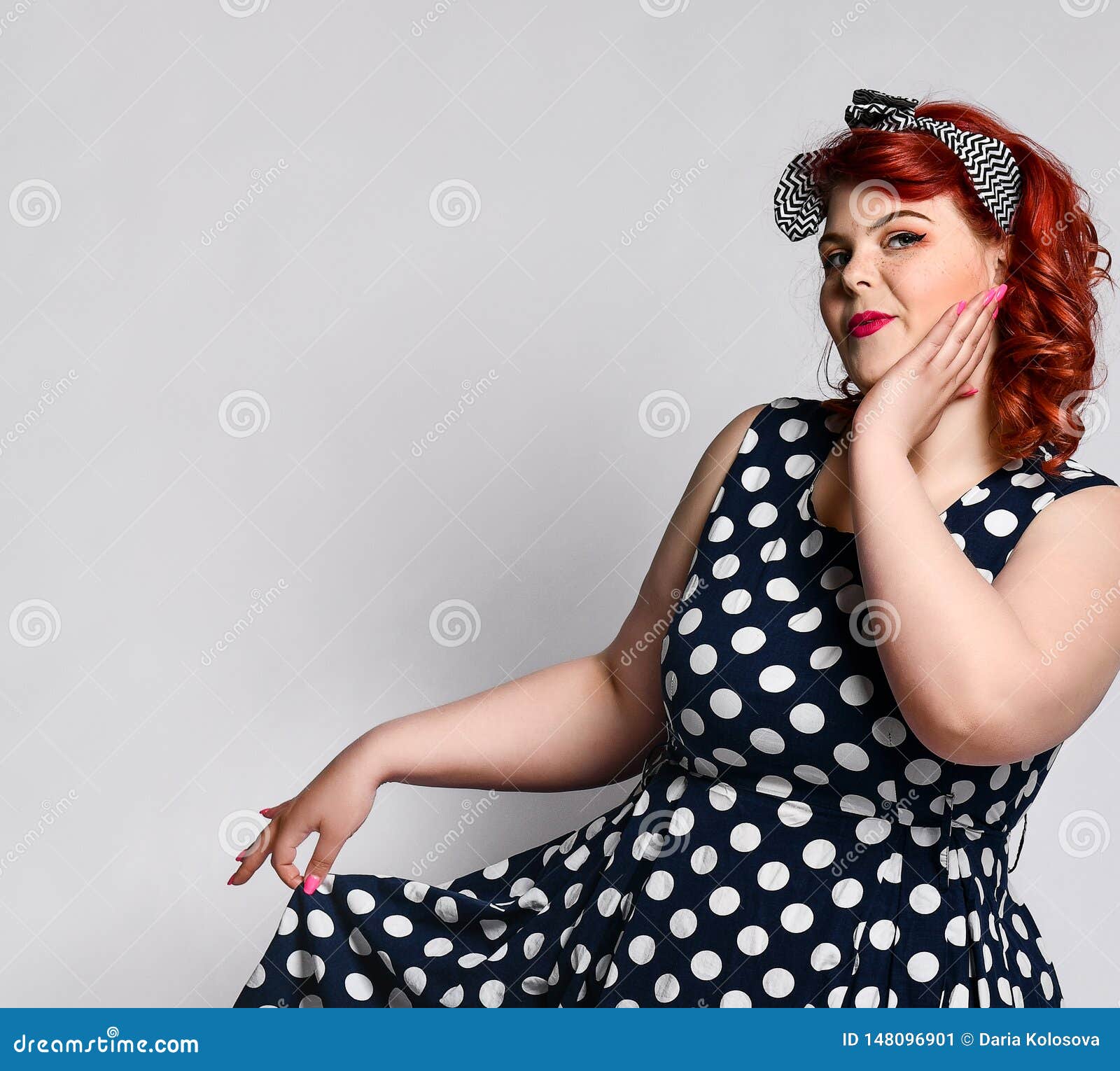 https://thumbs.dreamstime.com/z/portrait-cute-beautiful-retro-full-fat-woman-polka-dot-dress-red-lips-manicure-nails-old-style-haircut-pin-up-148096901.jpg