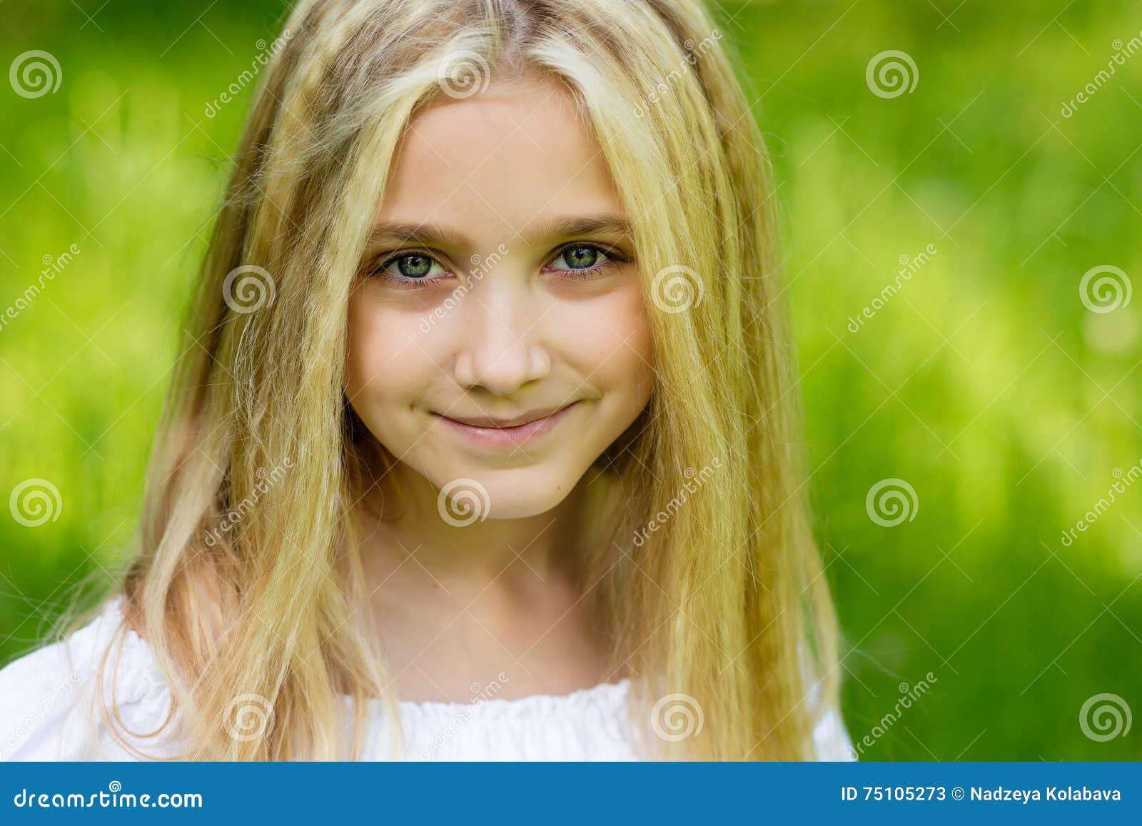 Portrait Cute Blonde Girl Outdoors In Summer Stock Image Image Of Closeup Cute 75105273