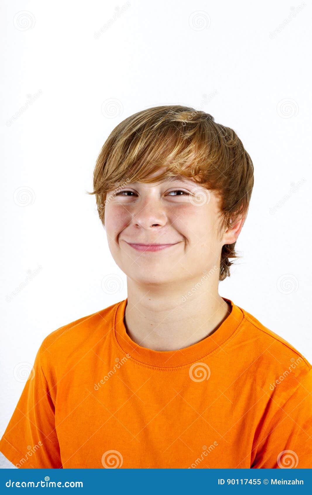 Portrait of Cute Boy with Orange Shirt Stock Image Image of funny