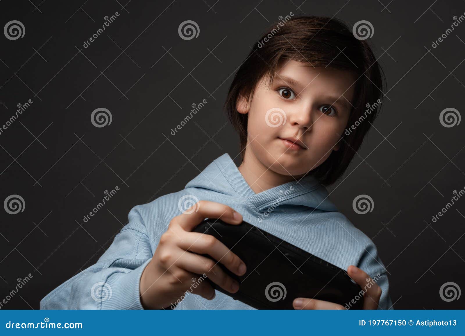 Portrait of Cute Boy 10-12 Years Old with Gamepad in Hands Playing ...