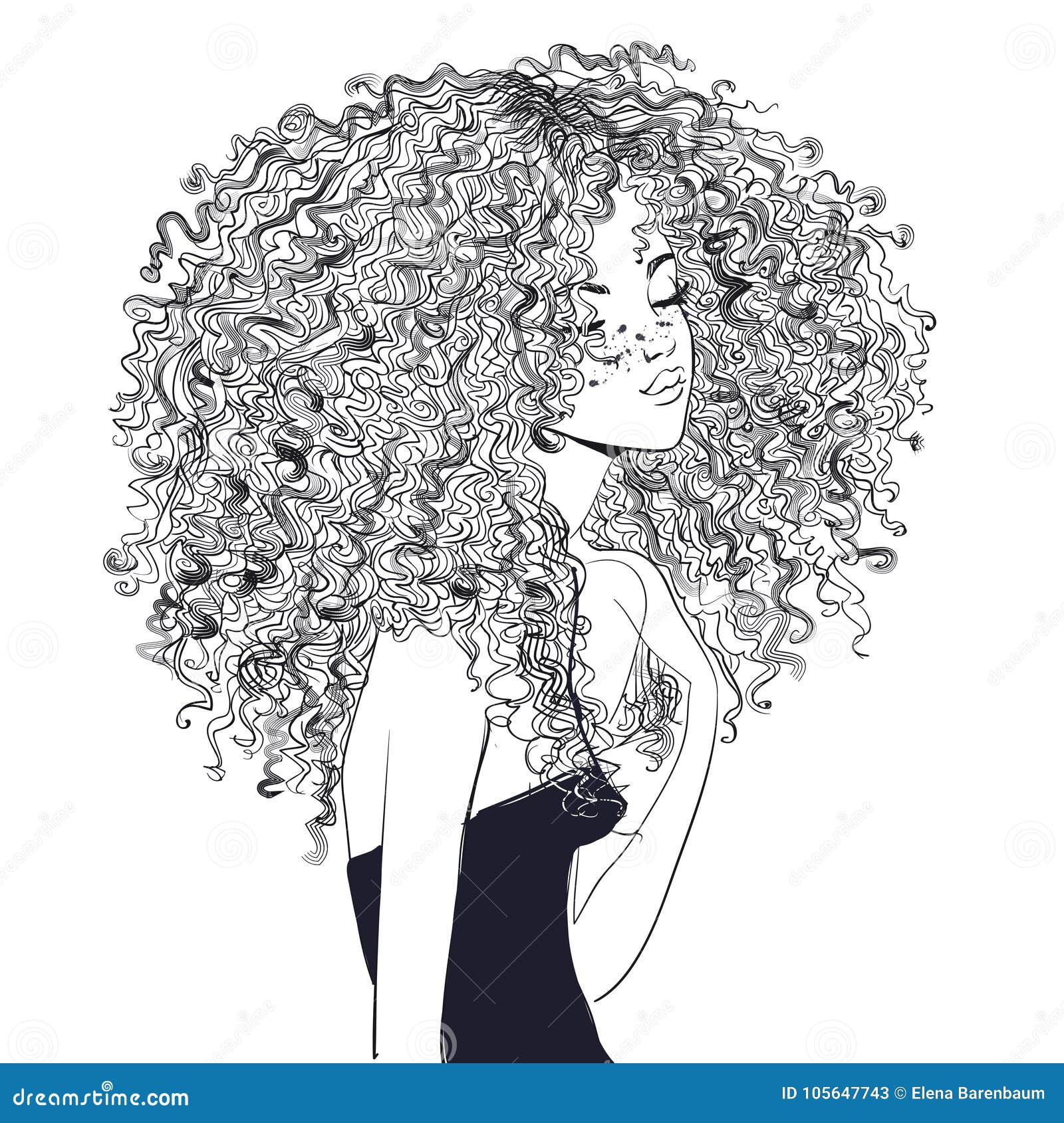 Cute Female Anime Character With Curly Hair Or Hair Coloring Pages Outline  Sketch Drawing Vector, Anime Drawing, Wing Drawing, Female Drawing PNG and  Vector with Transparent Background for Free Download